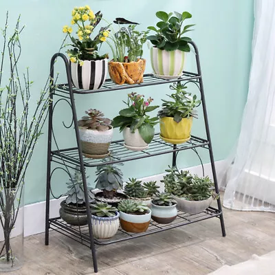 3 Tier Metal Flower Plant Stand Display Flowerpot Shelf Rack Garden Outdoor Home • £15.94