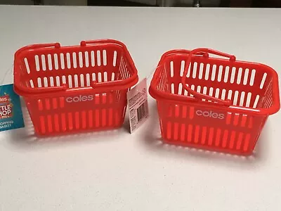 2 X LITTLE SHOP MINI COLES RED SHOPPING  BASKET  AGES 5+ NEW PLASTIC BASKET • $29