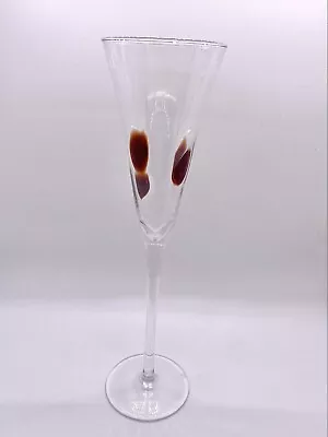 VTG Italian Delicate Hand-Blown Burgandy Dots Crystal Flute 11” • $20