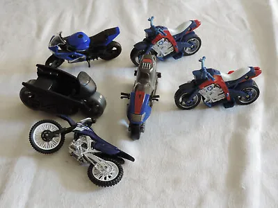 Lot Of 6 Plastic Toy Motorcycles - Includes Batman Capt Amer & Spiderman Cycles • $8