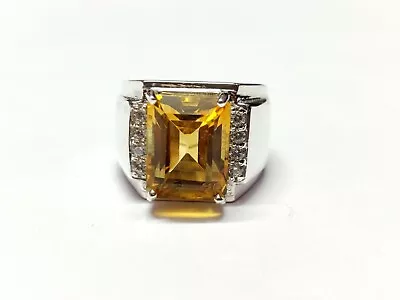 Large Citrine Men Ring 7.5 Ct Citrine Cocktail Ring SilverCitrine Statement Ring • $153.44