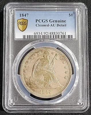 1847 $1 Seated Liberty Silver Dollar PCGS AU Detail - Gold Shield • $202.50