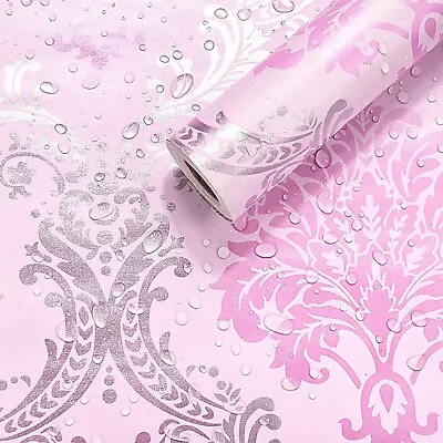 Wolpin Wall Stickers Diy Pink Damask Large Self Adhesive Wallpaper For Hall • $37.05