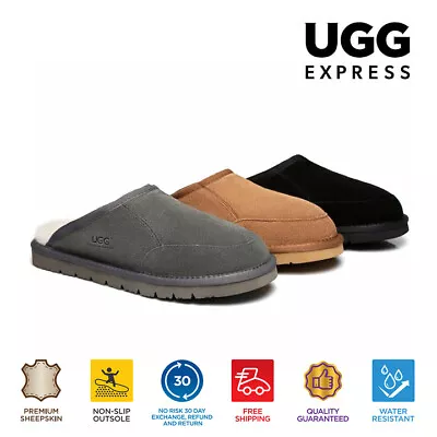 $69 • Buy UGG Men Slippers Australian Sheepskin Wool Suede Upper Water Resistant Bred