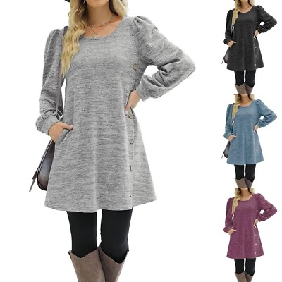 $29.30 • Buy Women's Long Sleeve Dresses Button Side Scoop Neck Fall Dress Tunic With Pockets