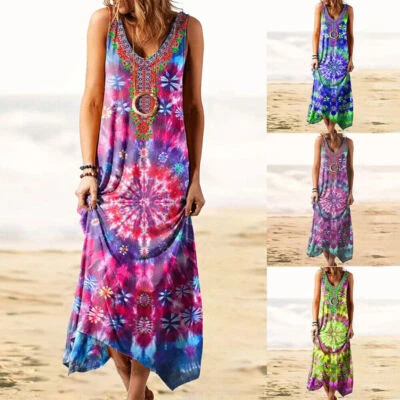 £4.99 • Buy UK Womens Boho Sleeveless Summer Tank Dress Beach Holiday Maxi Dresses Plus Size