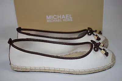 MICHAEL KORS Women's Shoes Espadrille Size 8.5 Cream Canvas Leather MEG $125 NEW • $76.07