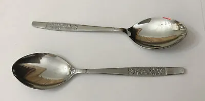 £15 • Buy Vtg Spear & Jackson 2 Stainless Steel 20.5cm Table Serving Spoons Floral Cutlery