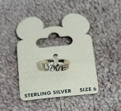 Disney Mickey Mouse Sterling Silver Cubic Zirconia Love Ring Sixe 6 • $45.99