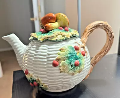 Woodland Foliage Teapot Tea Pot-Fitz & Floyd-1991-Acorns Leaves Berries-40 Oz • $34.99