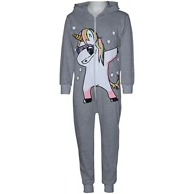 Kids Girls 100% Cotton Unicorn Dab Grey A2Z Onesie One Piece All In One Jumpsuit • £7.99