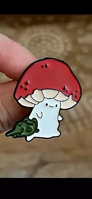 New Adorable Baby Mushroom With Stuffed Froggy Enamel Pin • $8