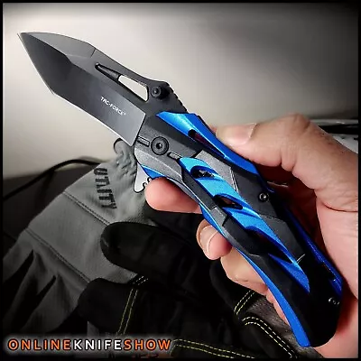 TACTICAL Spring Assisted Open Pocket Knife CLEAVER RAZOR FOLDING Blade Blue NEW! • $13.95