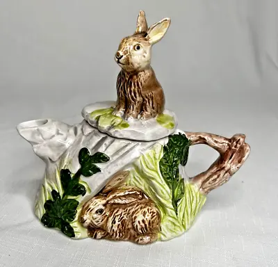 VTG CBK Ltd. Bunny In A Tree Stump Rabbit Teapot Tree Limb Handle Ceramic 1990 • $13.21