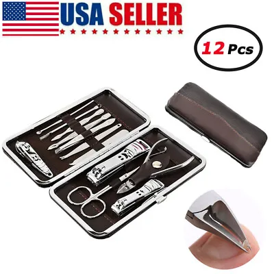 12PCS  Manicure Set Pedicure Nail Clippers Cleaner Cuticle Grooming Kit Case • $7.80