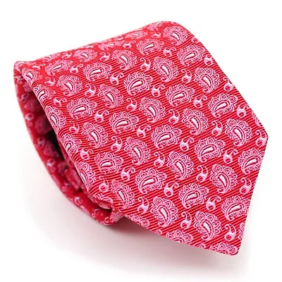 Oxxford Clothes Red/Pink/Light Blue Paisley Textured Weave 7-Fold Silk Tie USA • $39.99