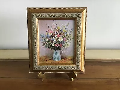 Vtg Small Flowers In A Vase Framed Acrylic Painting • $22.35