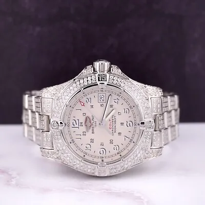 Breitling Colt II Quartz Mens 41mm Iced Out 13ct Diamond White Dial Ref A74380 • $6999.99