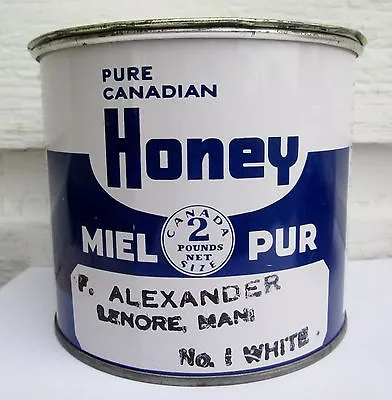 Vintage 2lb Pure Canadian Honey Apiary Tin/pail F. Alexander Lenore Manitoba • $13.74