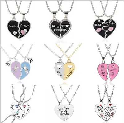£3.99 • Buy Silver Gold Broken Heart Best Friend Rhinestone 2 Pcs Friendship Necklace Gift