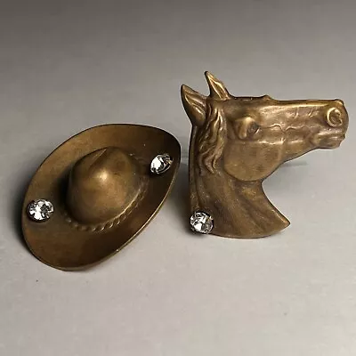 Vintage MARY DEMARCO LA CONTESSA Clip On EARRINGS WESTERN Cowgirl Horse • $60