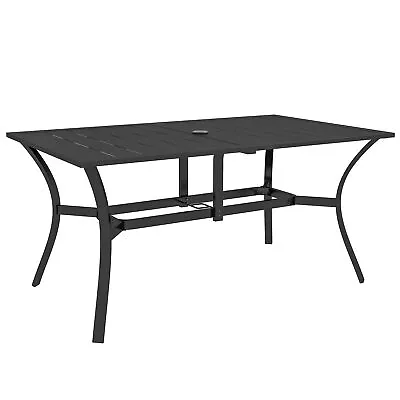Outsunny Garden Dining Table With Steel Frame And Slatted Top For Balcony Black • £133.99