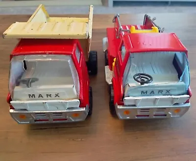 Marx Vintage Toy Fire Truck Bulldog & Tipper Truck Vintage Pressed Steel  • $49.78