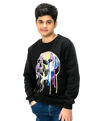 £8.01 • Buy Kids Boys Printed Drip Melting Skull Halloween Fleece Sweatshirts Jumper Top