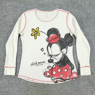 Disney Sweater Girl's XL White Minnie Mouse Thermal Graphic Pullover Long Sleeve • $9.99