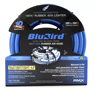 BluBird Rubber Air Hose - 3/8 X 50' With 1/4  MNPT • $32.58
