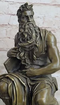 SIGNED Michelangelo Hot Cast LARGE  BRONZE SCULPTURE MOSES FIGURINE HOME FIGURE • $299