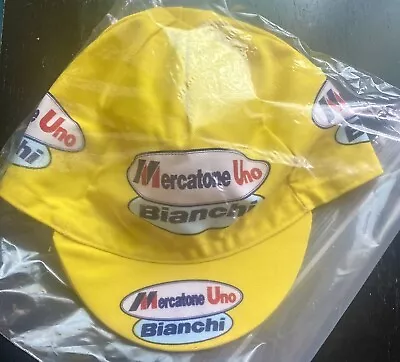 VTG Yellow Bianchi Mercatone Uno Retro Pro Team Cap Hat O/S Italy APIS • $30