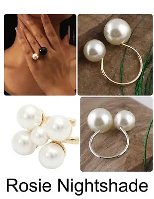 Pearl Ring Adjustable Ring Jewellery Fashion UK Gift Gold Silver Women • £3.50
