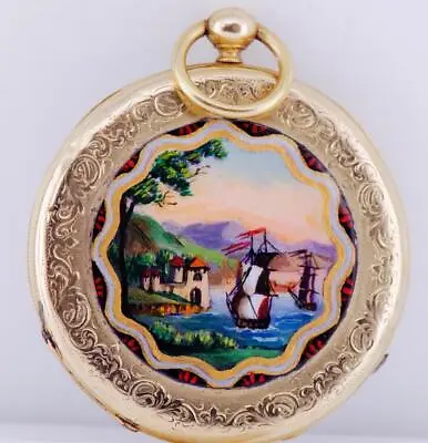 Antique Pocket Watch 18k Gold Hand Painted Enamel Ottoman Turkish Market C1840's • $8645.36