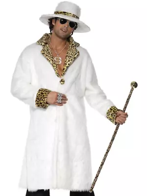 Adult Mens Pimp White And Leopard Skin Smiffys Fancy Dress Costume - M • $98.95