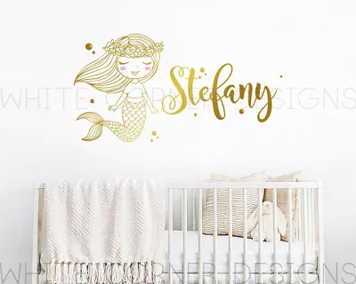 Mermaid Wall Decal Personalized Name Decal Turtle Decal Kids Room Decal  • $18.99