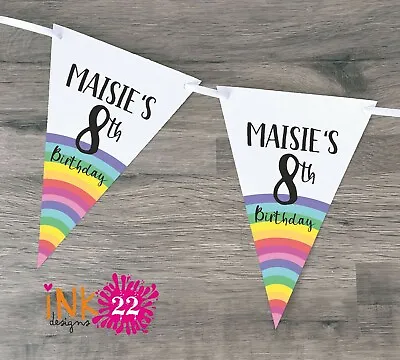 Personalised Any Age Bunting Birthday Party Banner Bunting Flags Rainbow  • £4.99