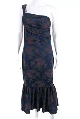 Shoshanna Midnight Women's Floral One Shoulder Gown Blue Size 6 • $41.49
