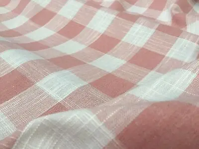 Gingham Linen Checked Fabric Plaid Material 140cm Wide Dusty PINK White Check • £1.20