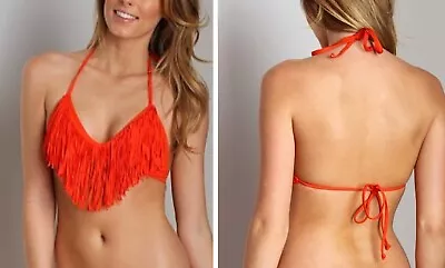 Nwt $90 L*space  Audrey  Paprika Red Triangle Fringe Bikini Swim Top M • $19.99