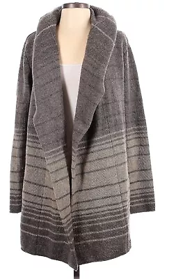 Vince Wool Yak Alpaca Cashmere Open Front Hooded Open Cardigan Gray Stripe Small • $33.29