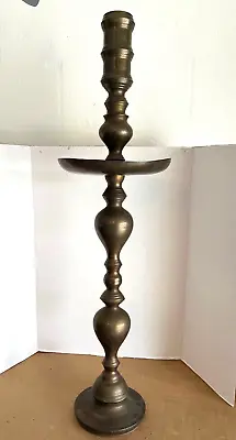 Vtg. Brass  Moroccan Altar Candle Holder Large Pillar Candlestick 37  Mcm • $89.95