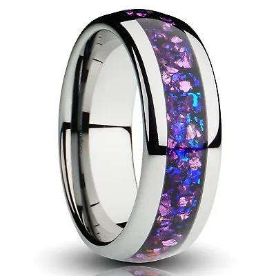 8mm Lab-Created Alexandrite Tungsten Ring Polished Silver Purple Mens • $162.18