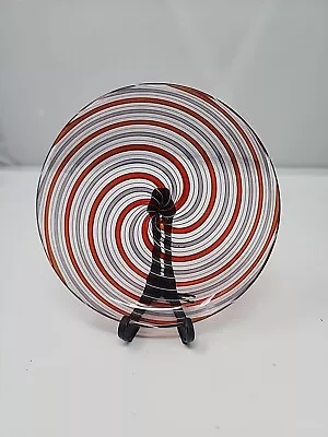 Vintage Murano Venetian Cane Art Glass Shallow Bowl Dish Purple Red Spiral Swirl • $89.95