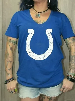 Victoria's Secret Pink NFL Indianapolis Colts Sparkly Bling Burn Out Tee Shirt S • $30.40