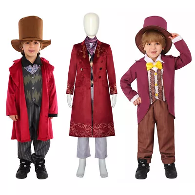 Kids Willy Wonka Charlie & The Chocolate Factory Costume Coat Pants Full Set Boy • $33.39