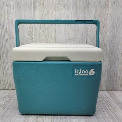 Igloo Six 6 Quart Aqua Teal Small Cooler Lunch Box Ice Chest 6 Can Vintage Retro • $13.99