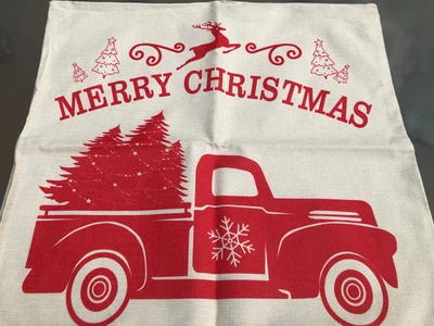 $12.77 • Buy Christmas Pillow Cover Cushion Red Vintage Pick-up Truck 22x22 Tree Red Cream