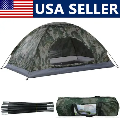 Family Camping Tent 2 Person Outdoor Waterproof Hiking Folding Camouflage Canopy • $24.72