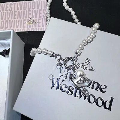 Vivienne Westwood Pearl Necklace Chocker White Heart With Safetypin Pendant#360 • $127